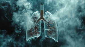 illustration på cigarettrök som orsakar skador på lungor